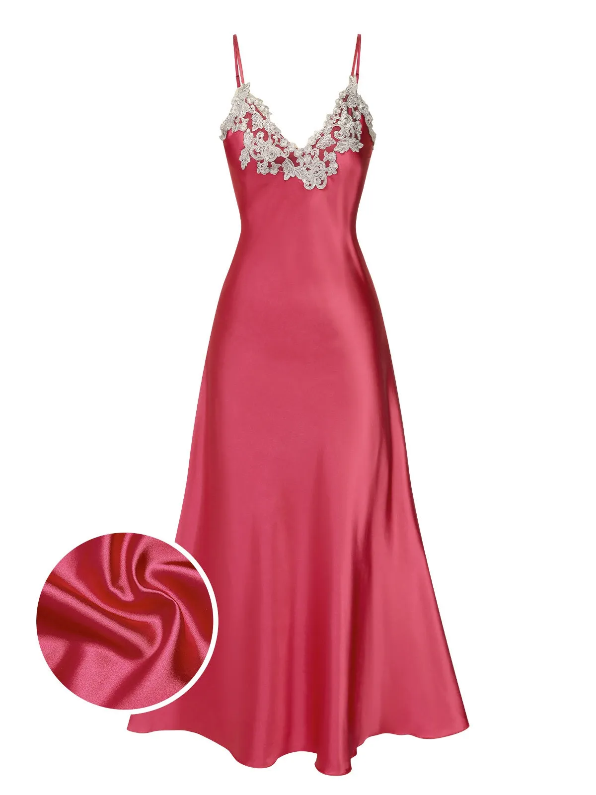 1930s Embroidered Faux Satin Strap Nightgown sold by Retro Stage