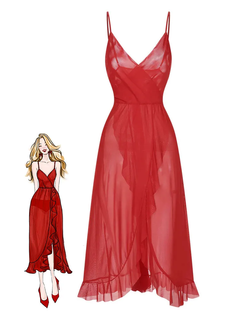 1930s Solid V-Neck Ruffle Sheer Nightgown sold by Retro Stage