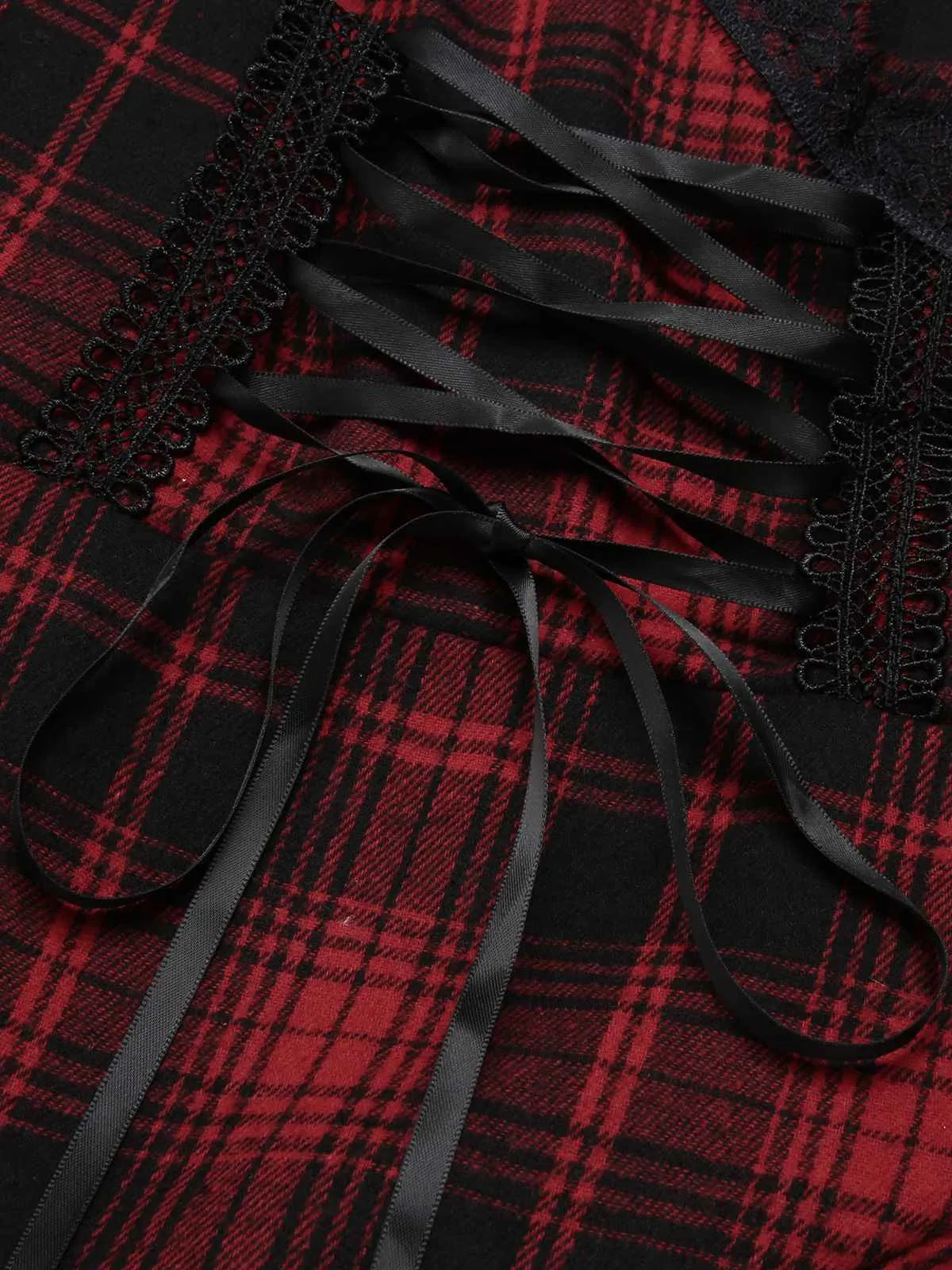 Red 1950s Spaghetti Straps Plaid Irregular Hem Dress sold by Retro Stage product image thumbnail 4