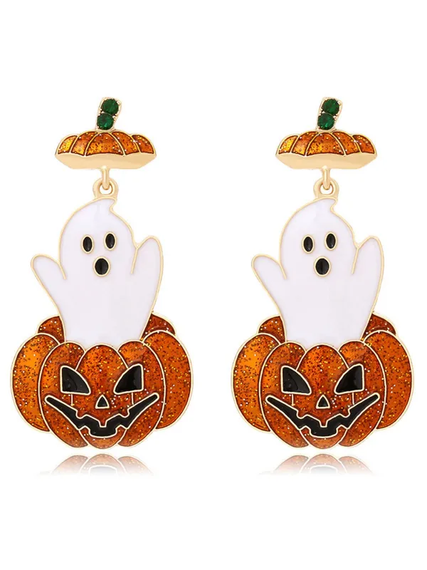 Orange Halloween Ghost & Pumpkin Earrings sold by Retro Stage