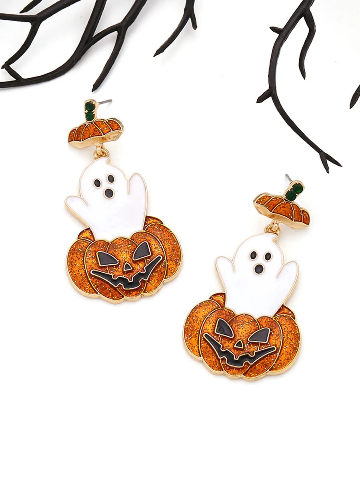 Orange Halloween Ghost & Pumpkin Earrings sold by Retro Stage product image thumbnail 2
