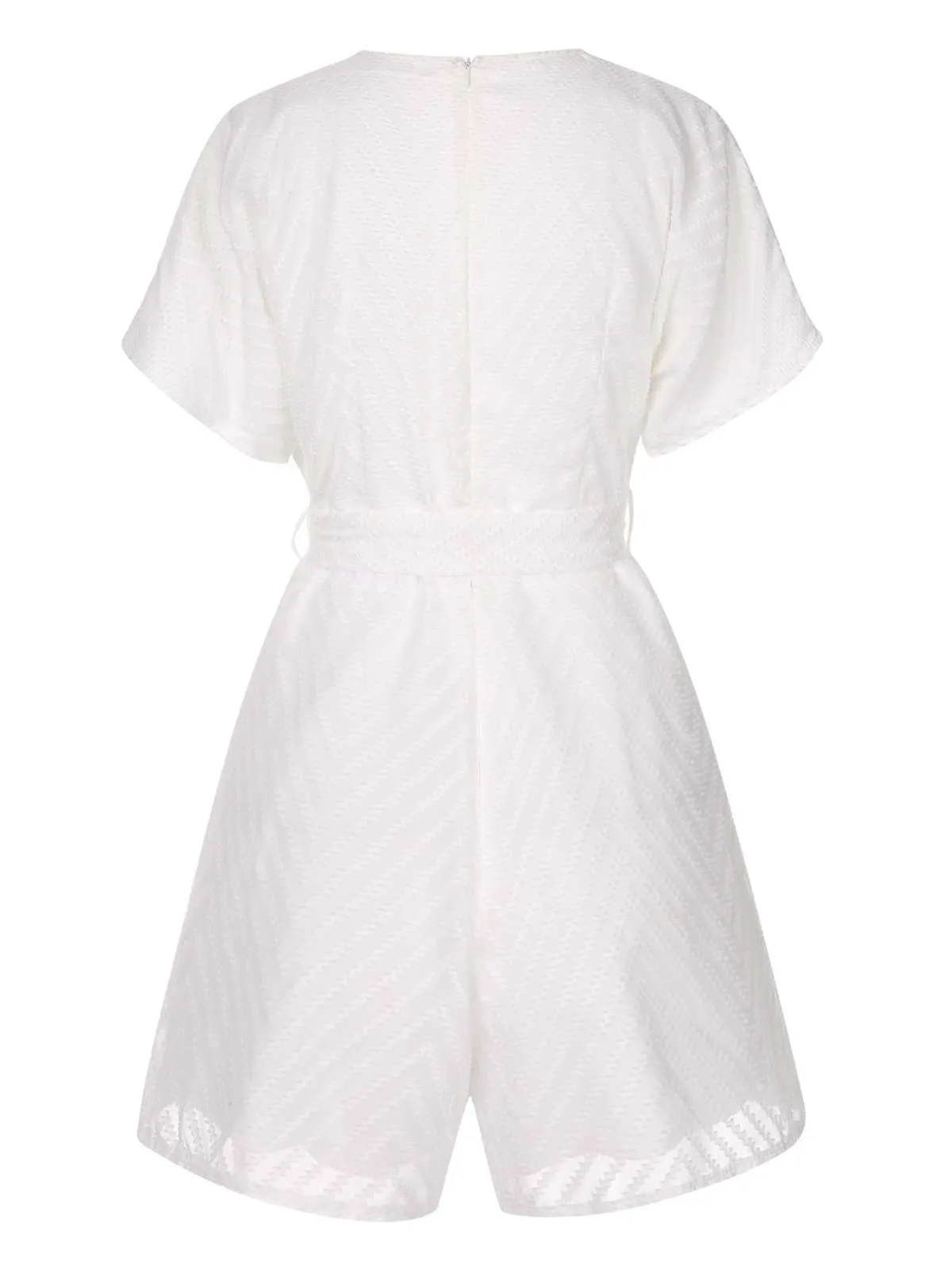 White 1950s Deep V-Neck Textured Belted Romper sold by Retro Stage product image thumbnail 2
