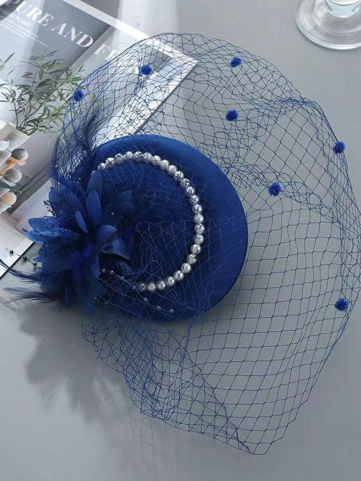 Vintage Feather Pearl Mesh Hat sold by Retro Stage product image thumbnail 2