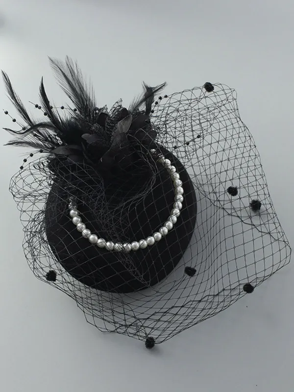 Vintage Feather Pearl Mesh Hat sold by Retro Stage