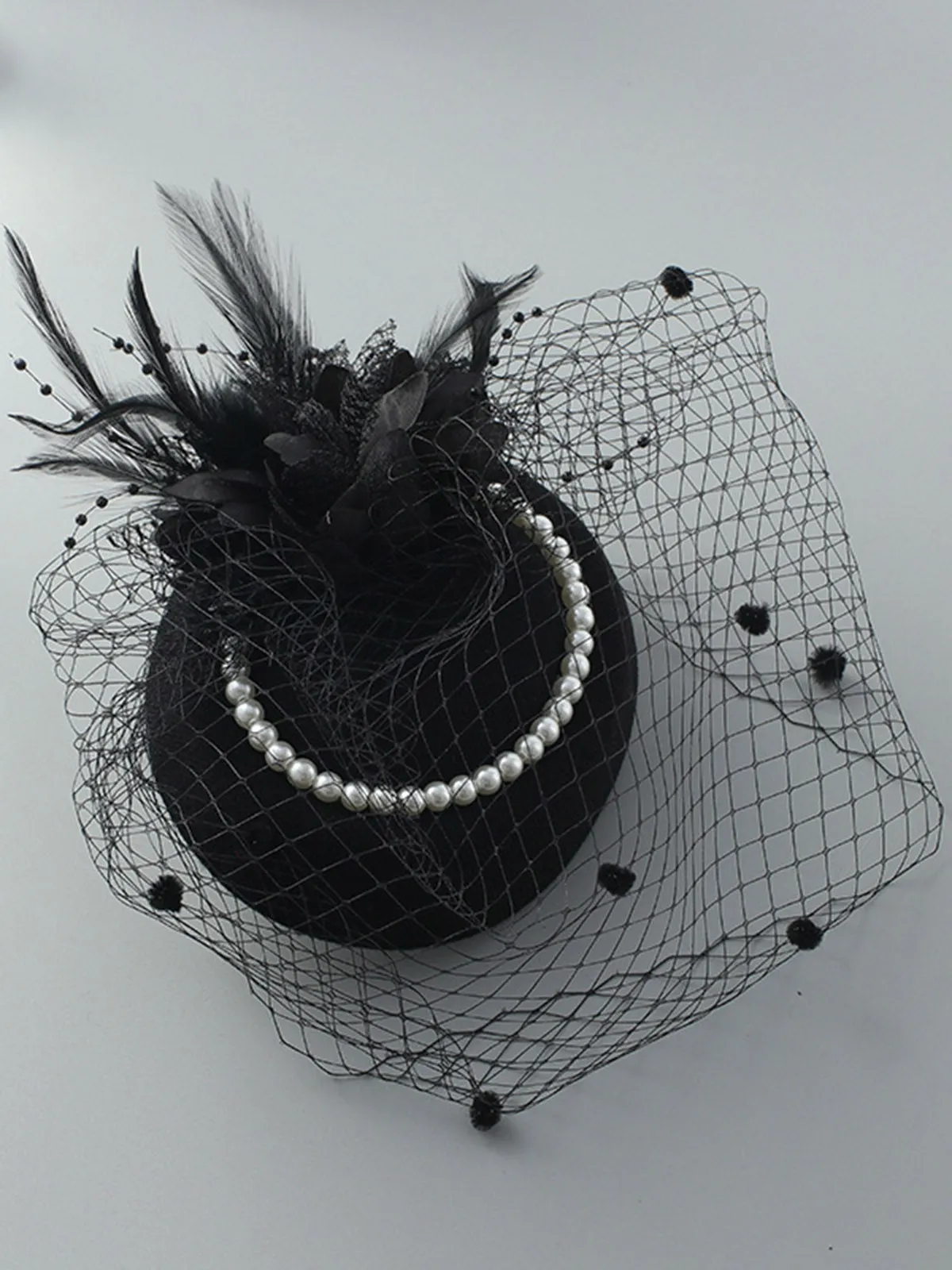 Vintage Feather Pearl Mesh Hat sold by Retro Stage