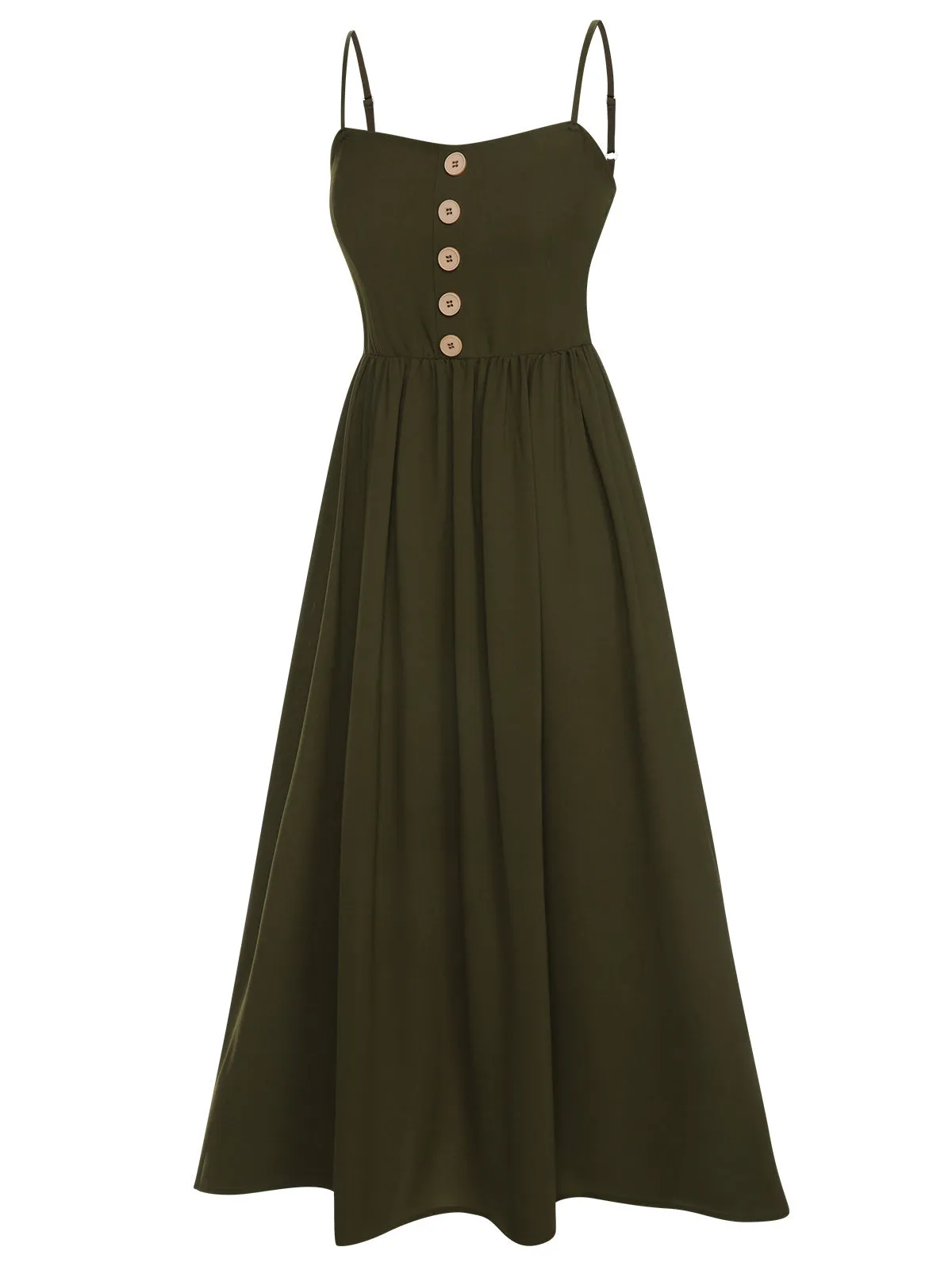 Dark Green 1940s Solid Button Sling Dress sold by Retro Stage product image thumbnail 2