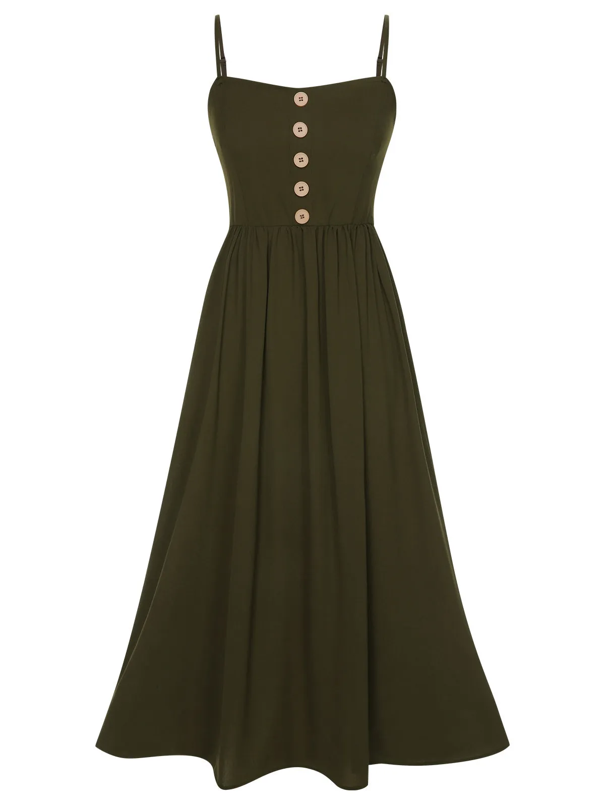 Dark Green 1940s Solid Button Sling Dress sold by Retro Stage