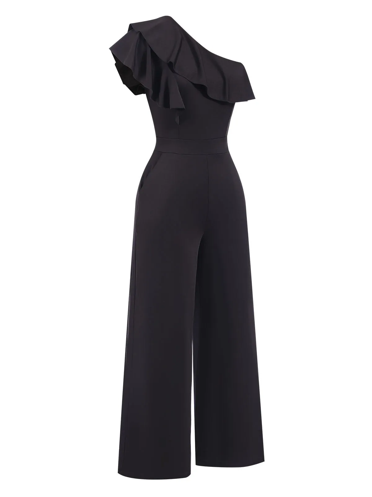 Black 1940s Solid One Shoulder Jumpsuit sold by Retro Stage product image thumbnail 2