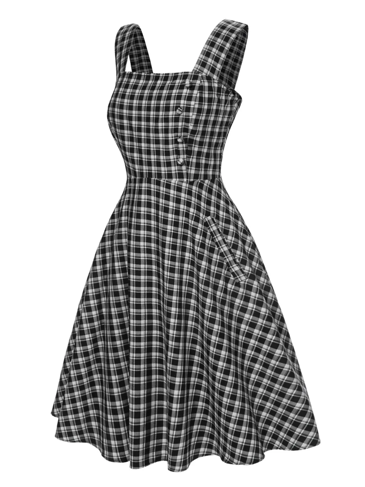 Dark Gray 1950s Strap Plaids Sleeveless Dress sold by Retro Stage product image thumbnail 3
