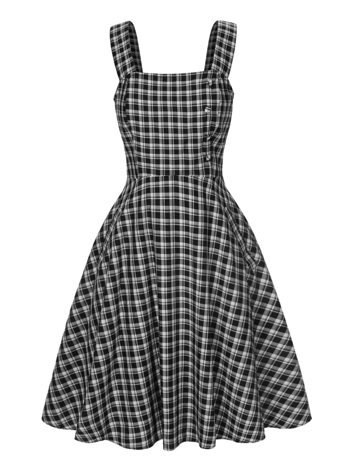 Dark Gray 1950s Strap Plaids Sleeveless Dress sold by Retro Stage product image thumbnail 2