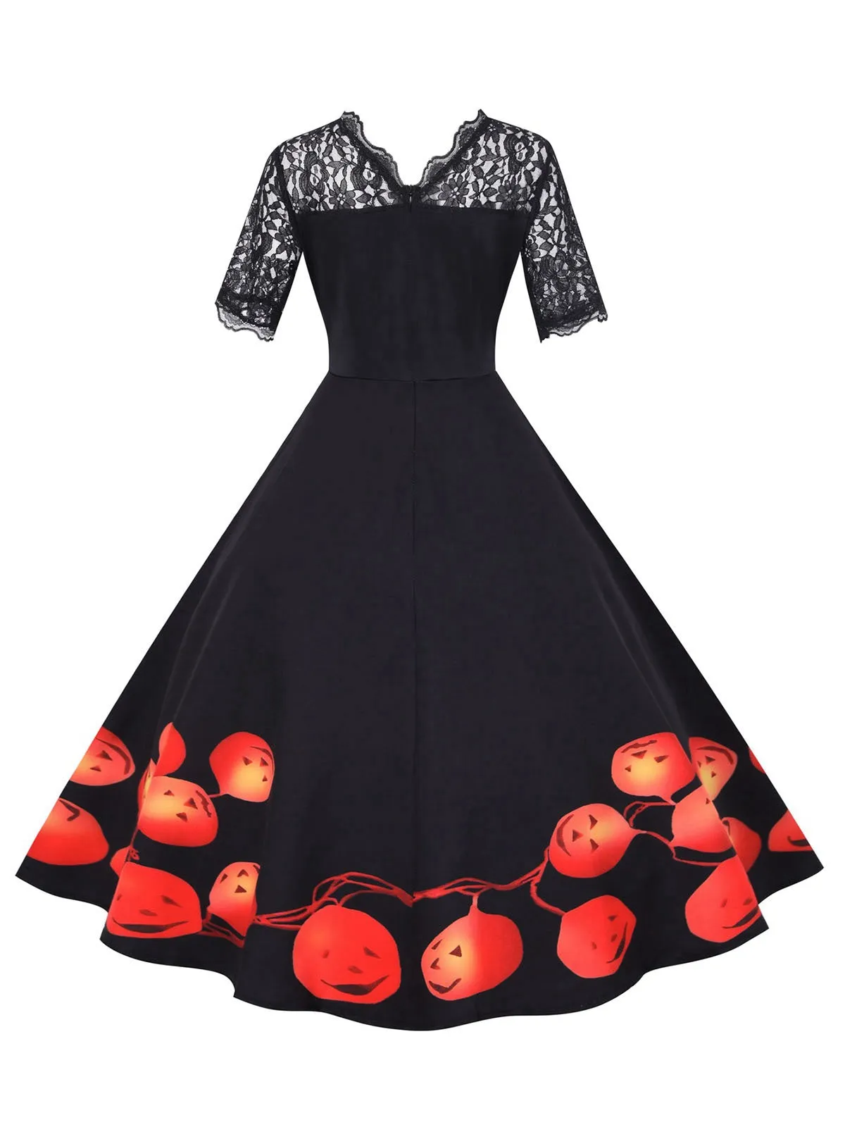 Black 1950s Halloween Lace Sleeves Patchwork Dress sold by Retro Stage product image thumbnail 3