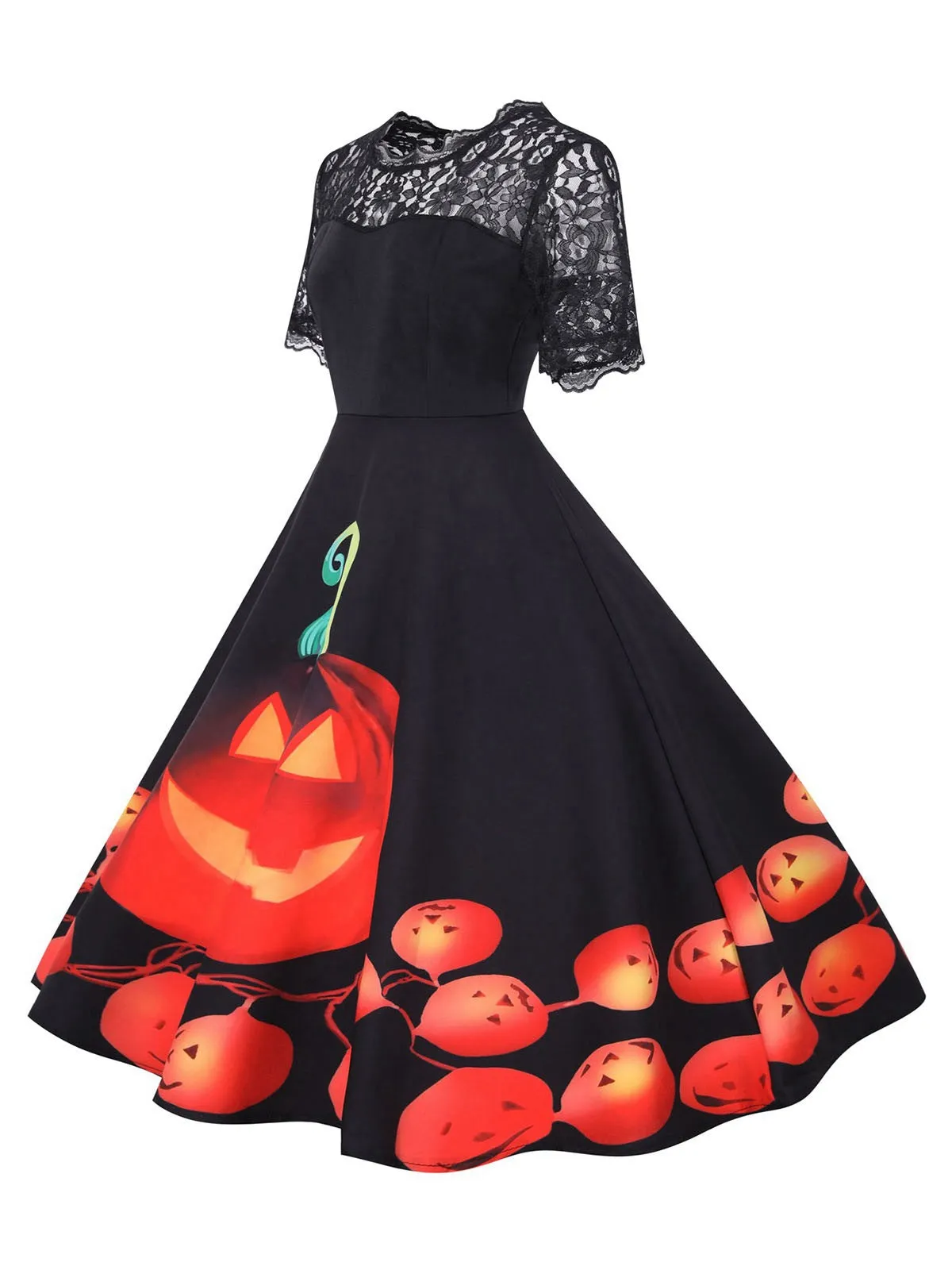 Black 1950s Halloween Lace Sleeves Patchwork Dress sold by Retro Stage product image thumbnail 2
