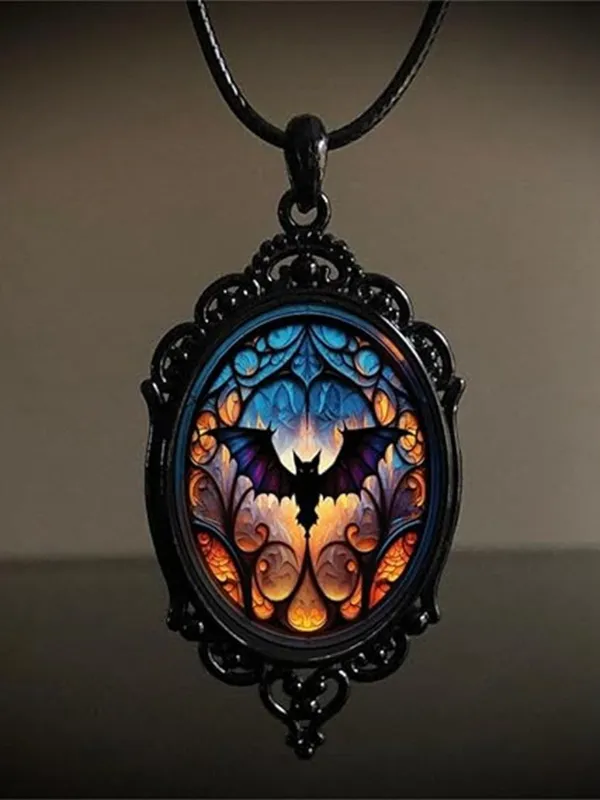 Black Halloween Bat Vintage Pendant Necklace sold by Retro Stage