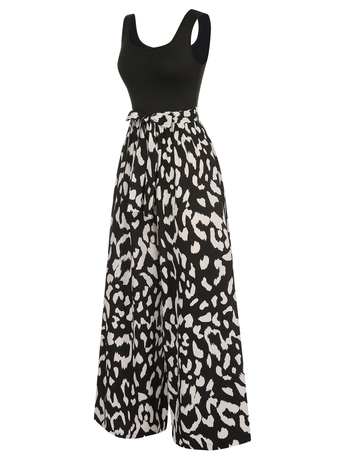 Black 1930s U-Neck Graphic Print Belted Jumpsuit sold by Retro Stage product image thumbnail 2