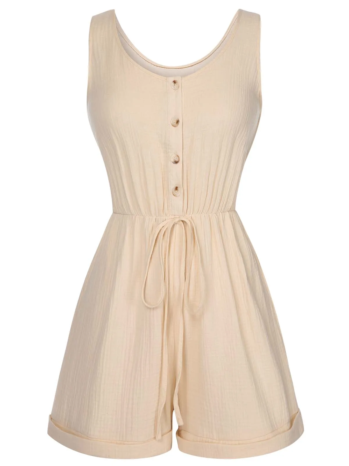 Beige 1950s Strap Belted Sleeveless Romper sold by Retro Stage