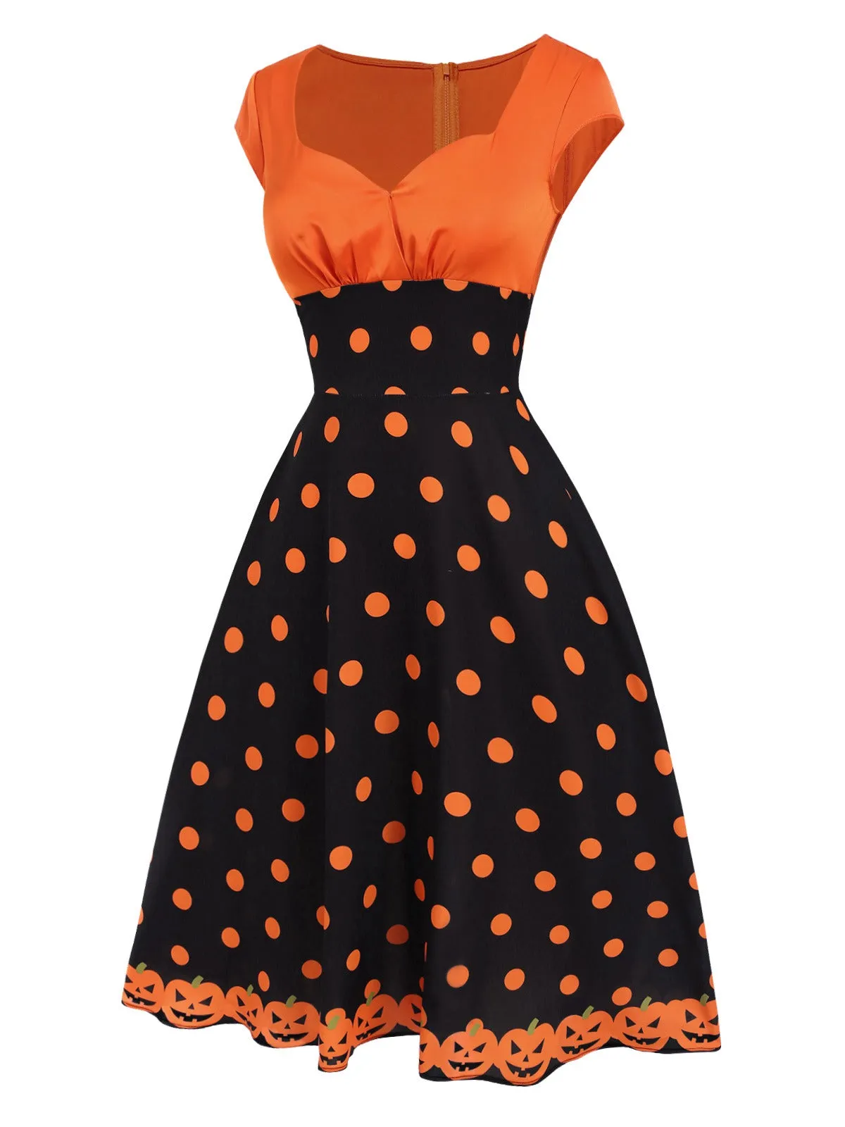 Orange 1950s Pumpkin Face Sweetheart Neck Dress sold by Retro Stage product image thumbnail 3