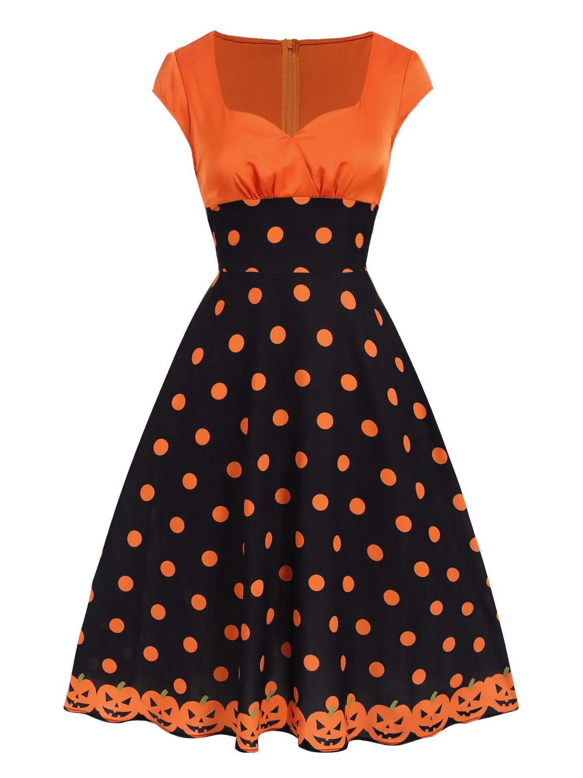 Orange 1950s Pumpkin Face Sweetheart Neck Dress sold by Retro Stage product image thumbnail 2