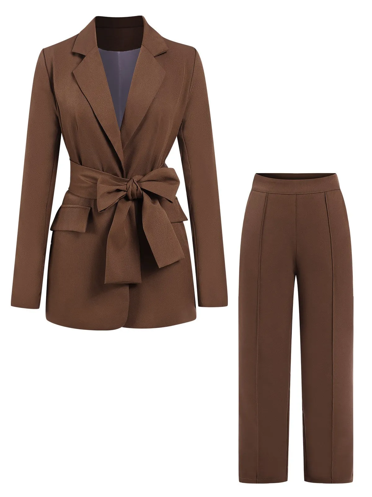 2PCS Brown 1960s Lace-up Blazer Coat & Pants Suit Set sold by Retro Stage