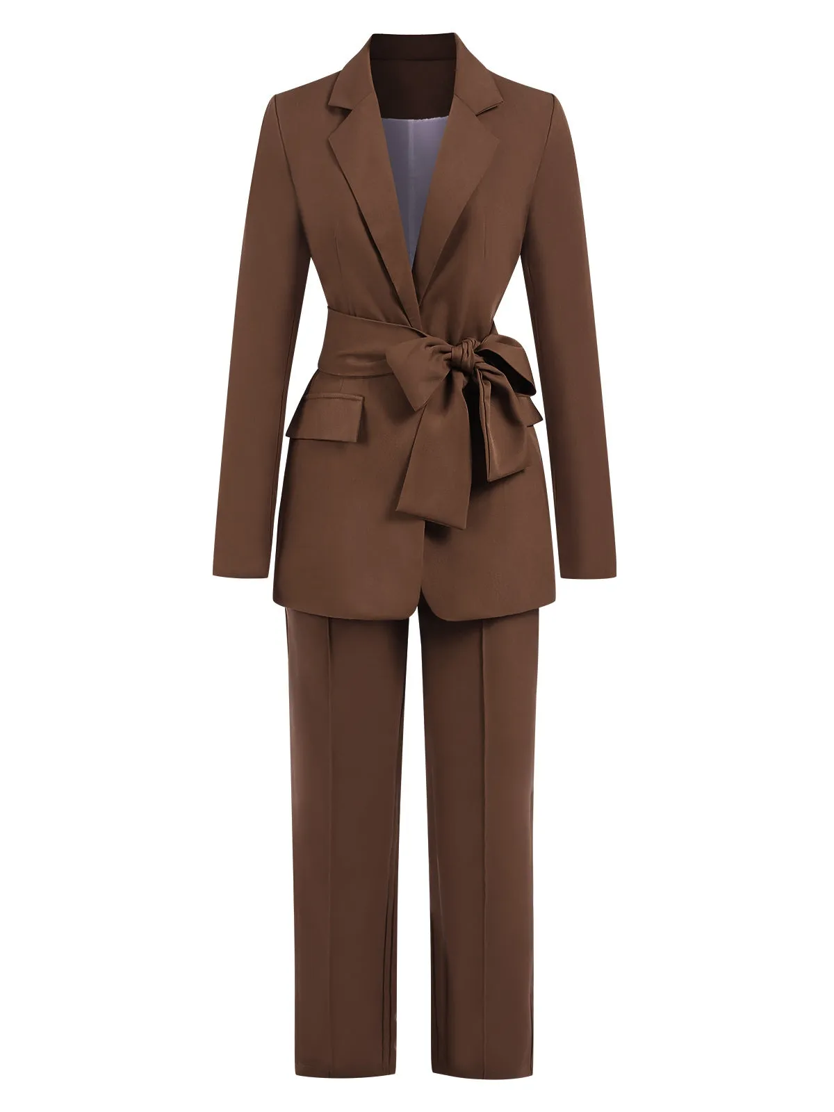2PCS Brown 1960s Lace-up Blazer Coat & Pants Suit Set sold by Retro Stage product image thumbnail 2