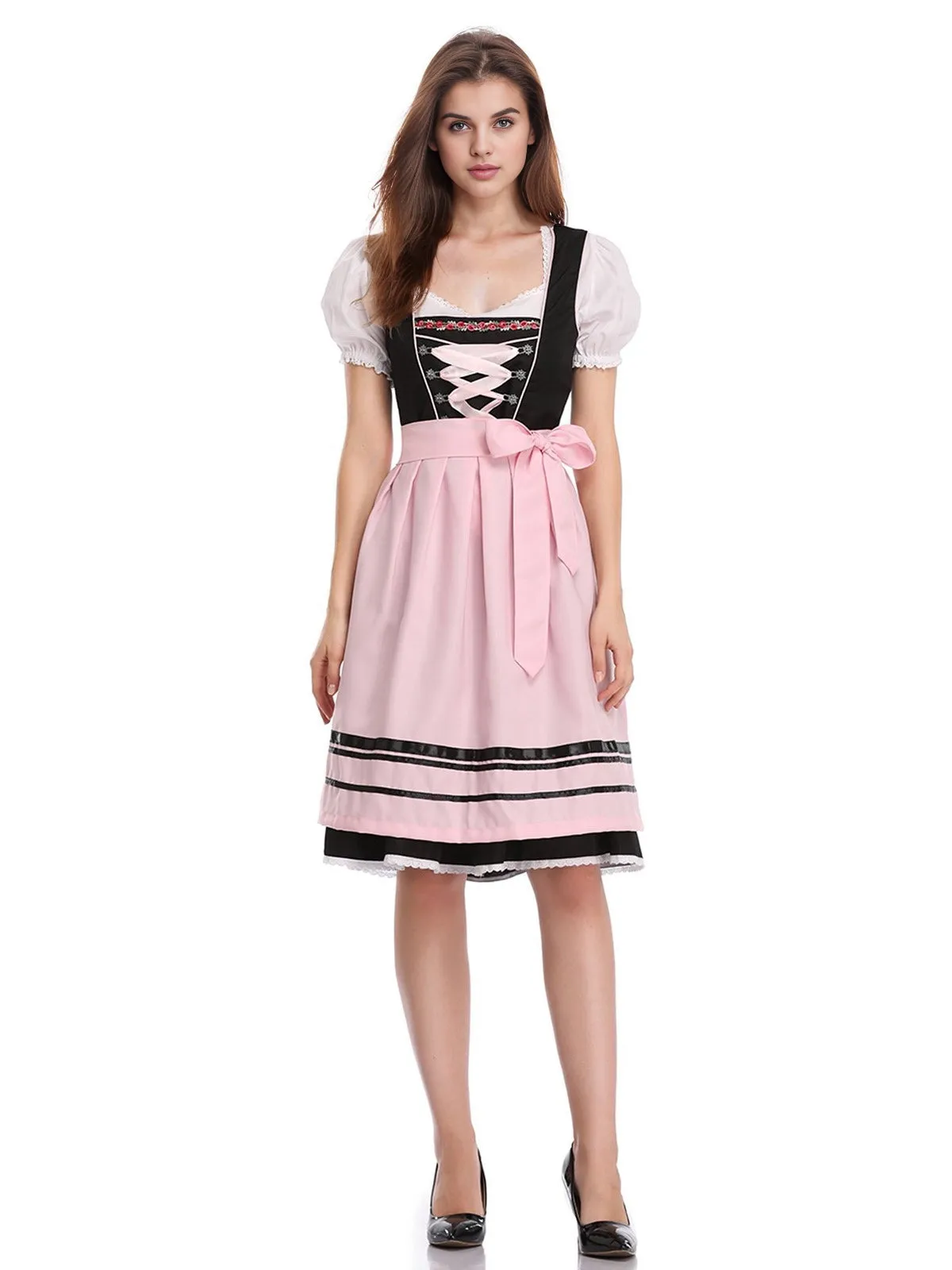 2PCS Pink 1950s Oktoberfest Puff Sleeves Embroidered Dress sold by Retro Stage product image thumbnail 4