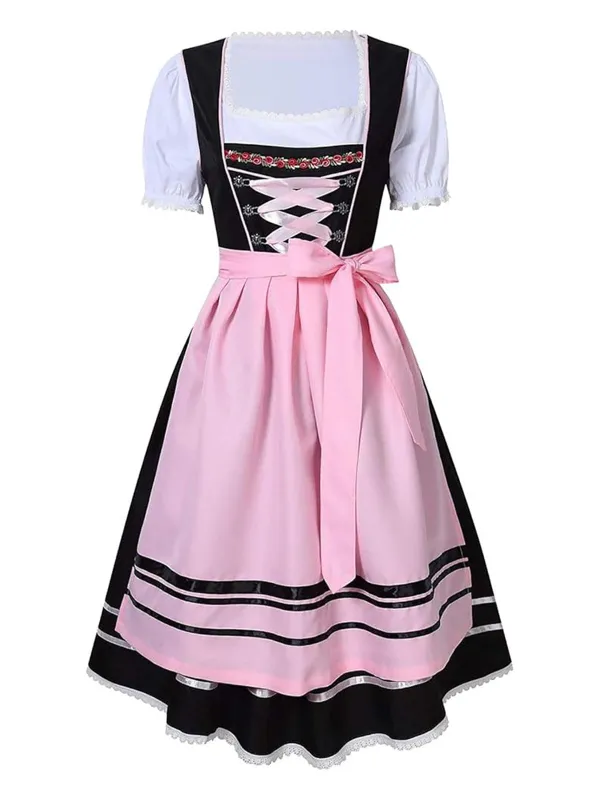 2PCS Pink 1950s Oktoberfest Puff Sleeves Embroidered Dress sold by Retro Stage