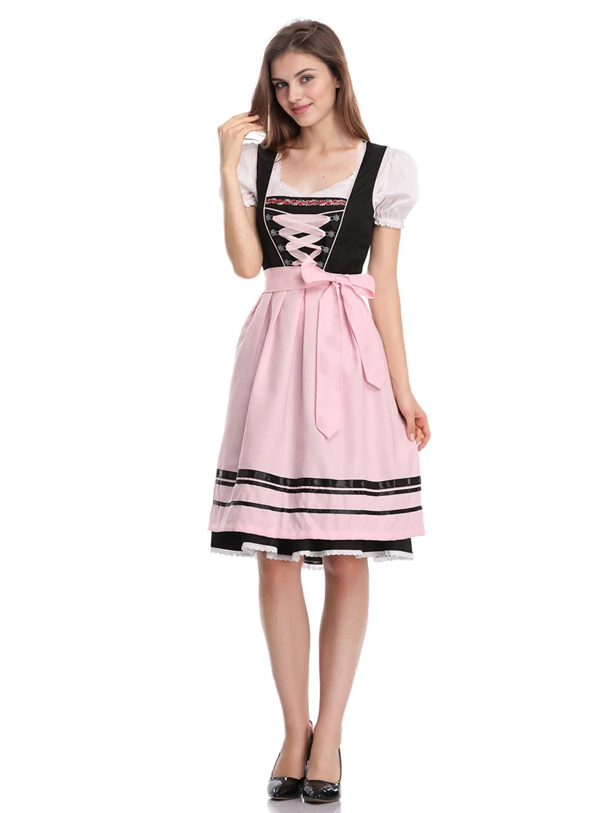 2PCS Pink 1950s Oktoberfest Puff Sleeves Embroidered Dress sold by Retro Stage product image thumbnail 2