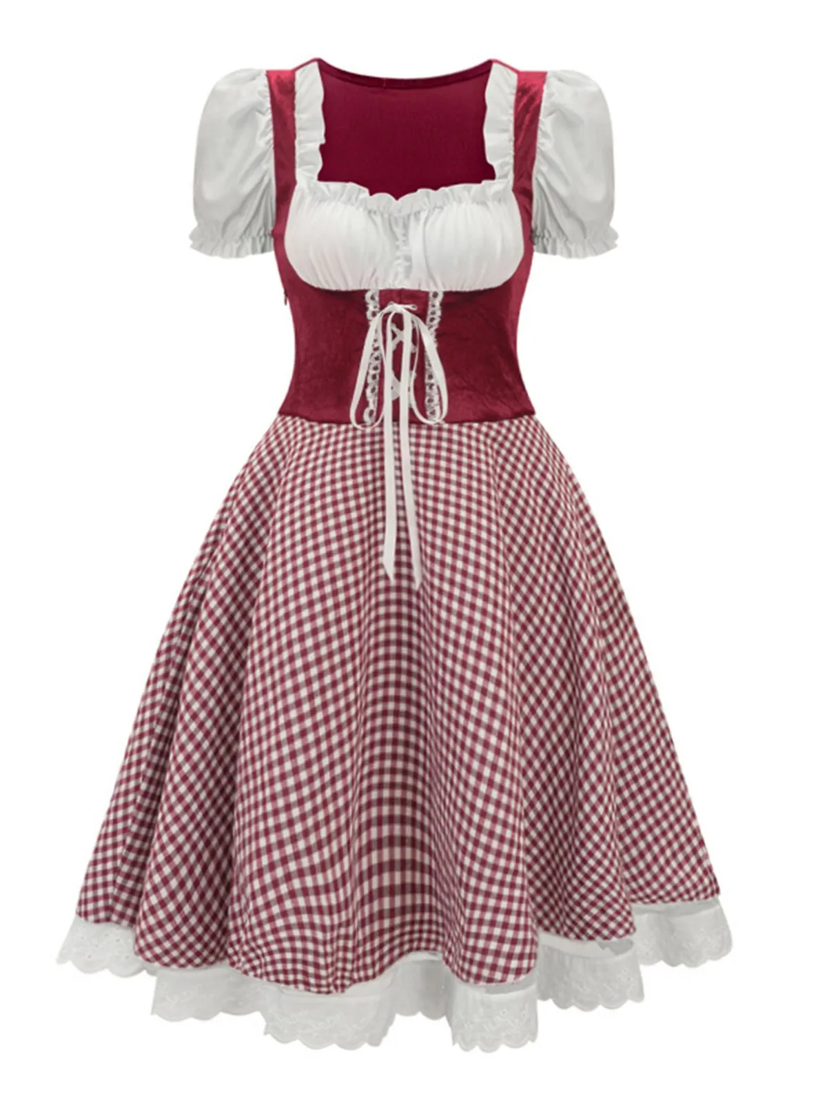 1950s Oktoberfest Puff Sleeves Gingham Plaid Dress sold by Retro Stage