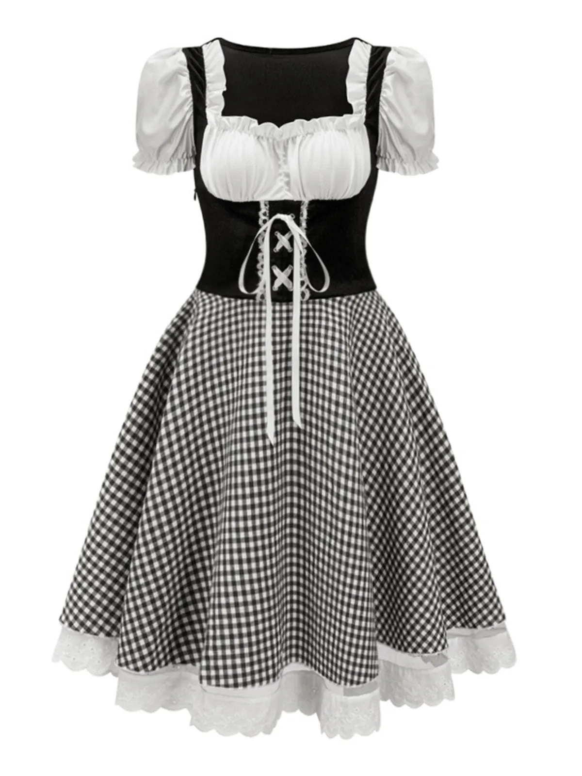1950s Oktoberfest Puff Sleeves Gingham Plaid Dress sold by Retro Stage product image thumbnail 2