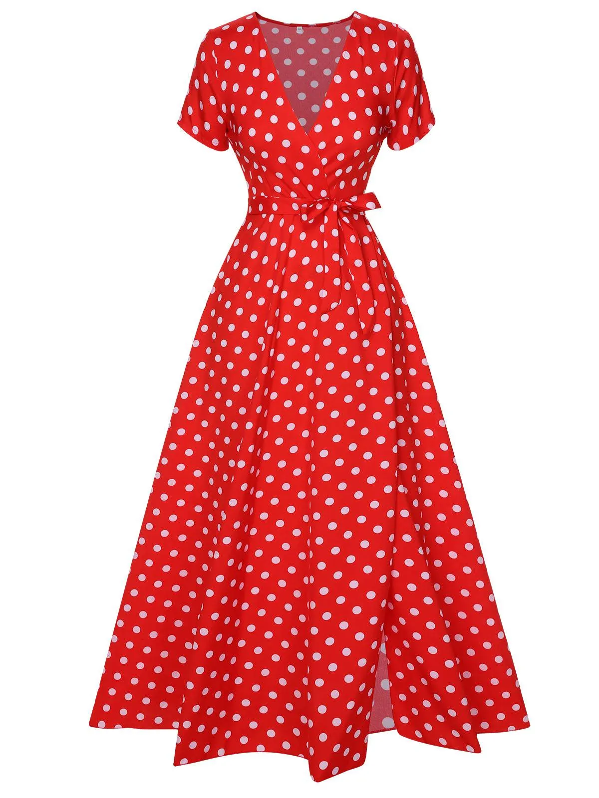1930s Side Slit Deep V-Neck Polka Dots Dress sold by Retro Stage