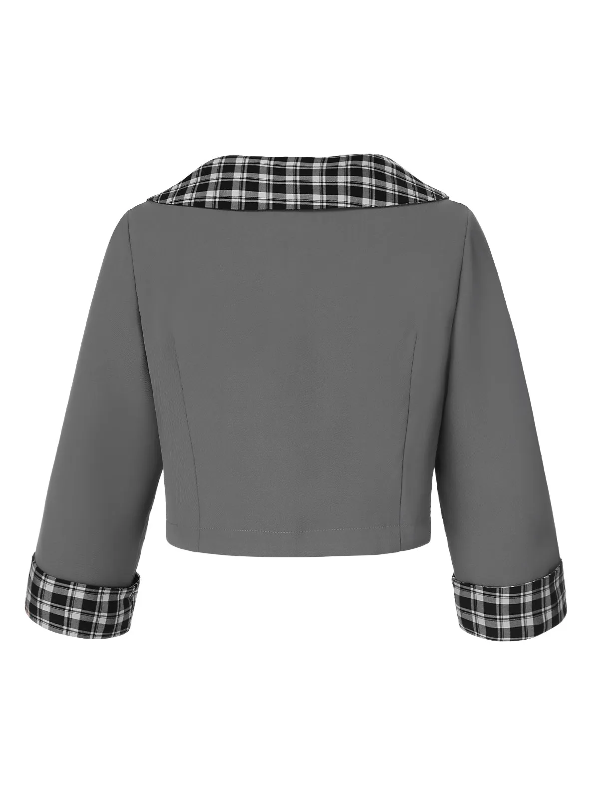 Dark Gray 1950s Lapel Rolled Sleeve Plaid Short Coat sold by Retro Stage product image thumbnail 4