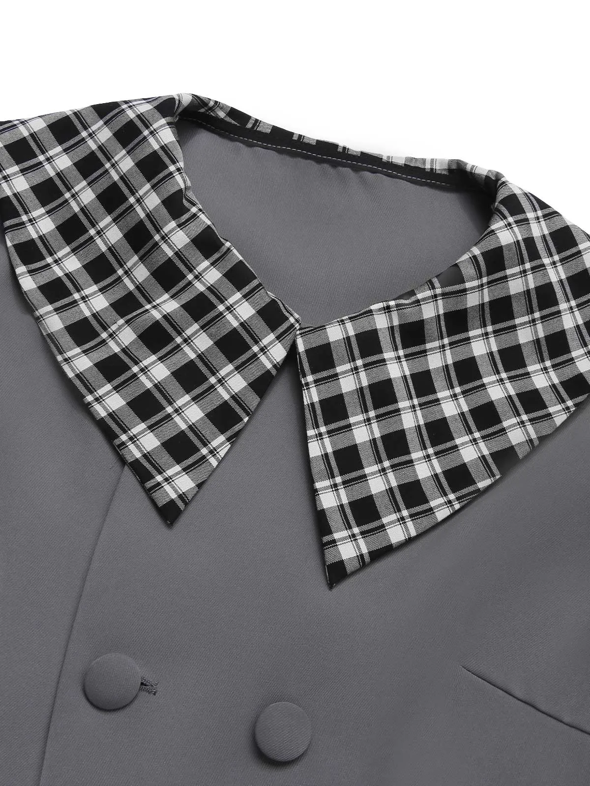 Dark Gray 1950s Lapel Rolled Sleeve Plaid Short Coat sold by Retro Stage product image thumbnail 5