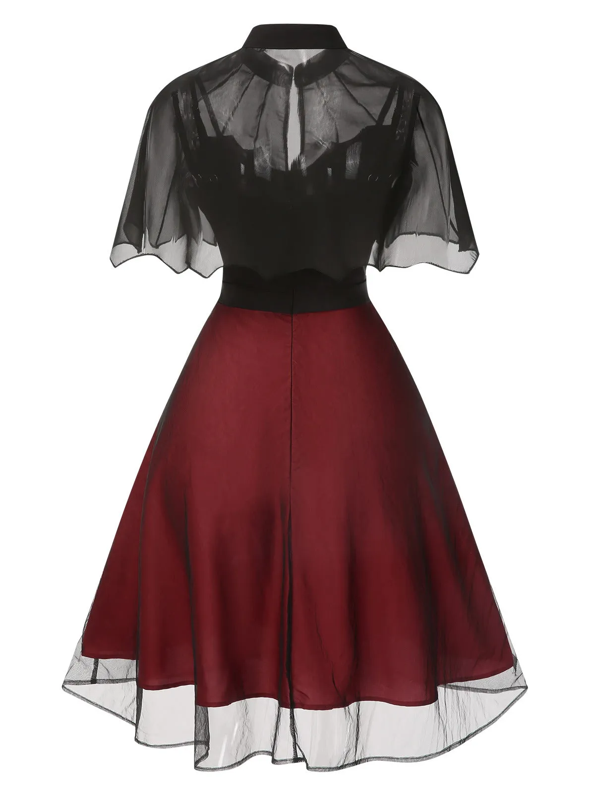 2PCS Black 1950s Halloween Bat Mesh Dress & Sheer Cape sold by Retro Stage product image thumbnail 3
