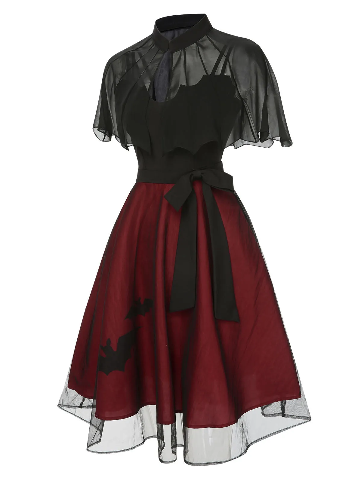 2PCS Black 1950s Halloween Bat Mesh Dress & Sheer Cape sold by Retro Stage product image thumbnail 4