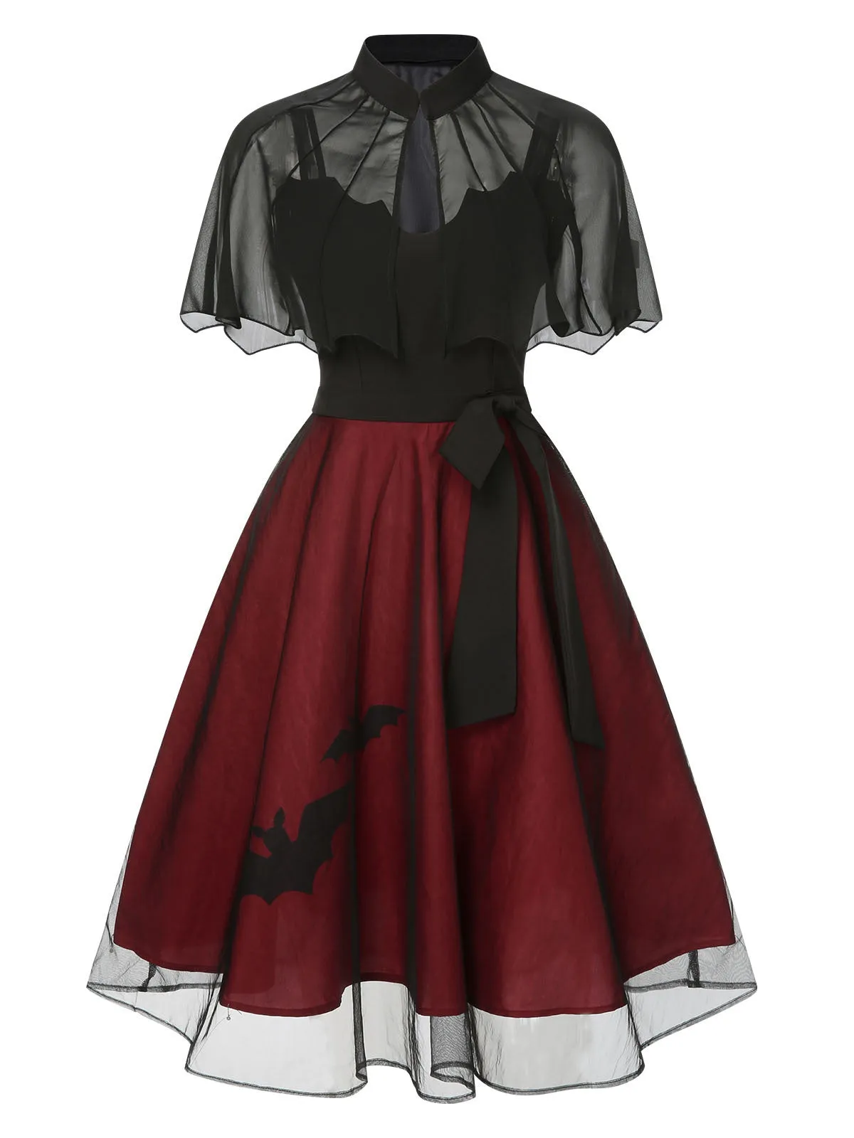 2PCS Black 1950s Halloween Bat Mesh Dress & Sheer Cape sold by Retro Stage product image thumbnail 2