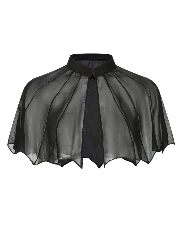 Black 1950s Solid Bat Wing Sheer Cape sold by Retro Stage