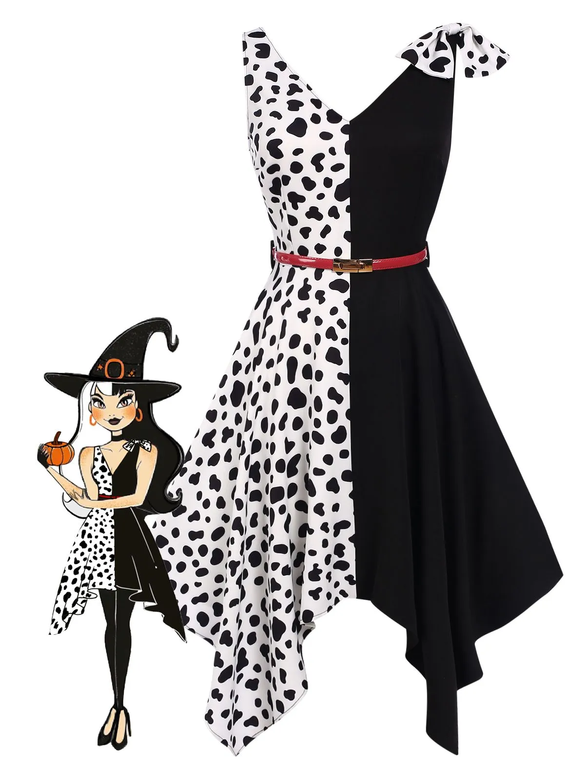 Black 1970s Cow Spots Patchwork Dress sold by Retro Stage