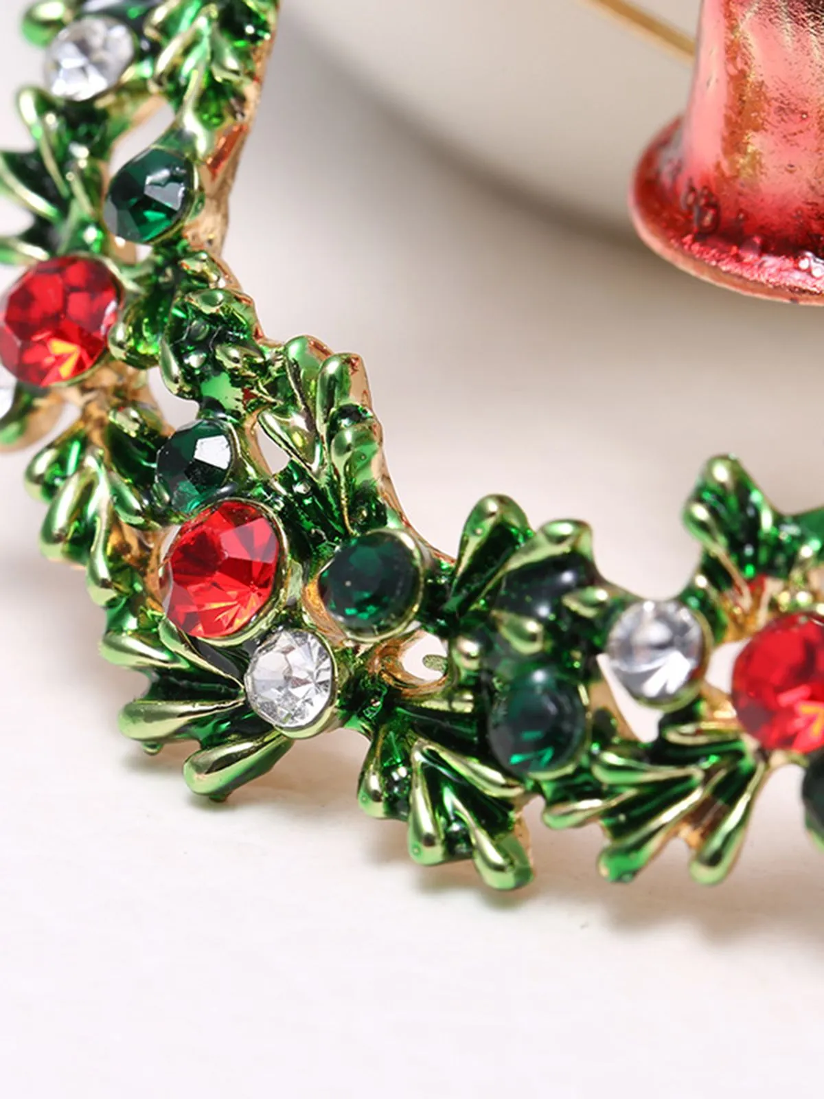 Retro Christmas Wreath Rhinestone Brooch sold by Retro Stage product image thumbnail 2