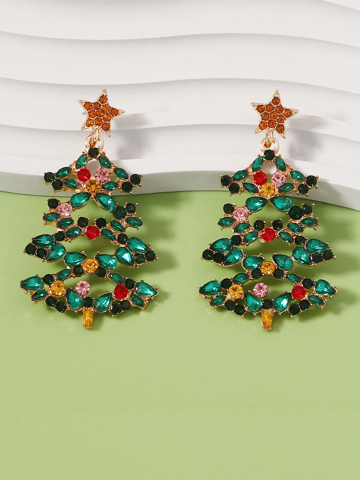 Christmas Tree Alloy Inlaid Diamond Earrings sold by Retro Stage product image thumbnail 4