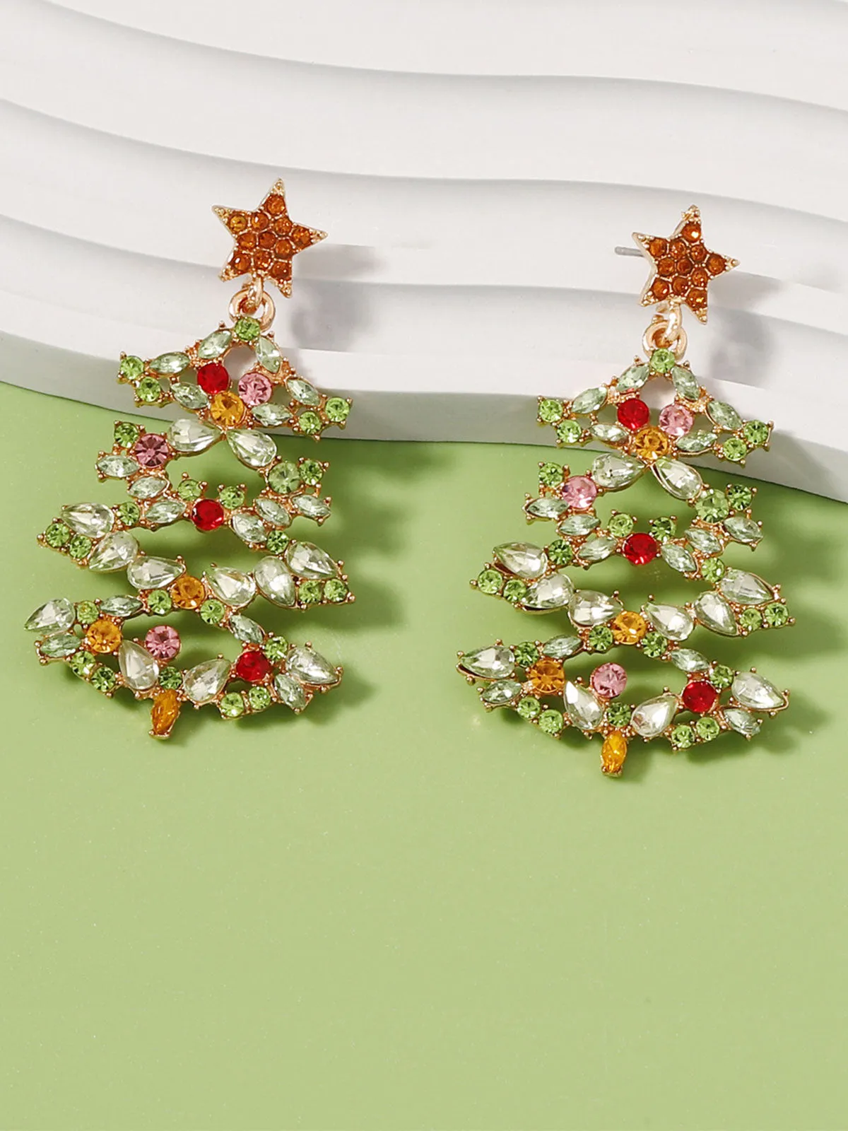 Christmas Tree Alloy Inlaid Diamond Earrings sold by Retro Stage product image thumbnail 3