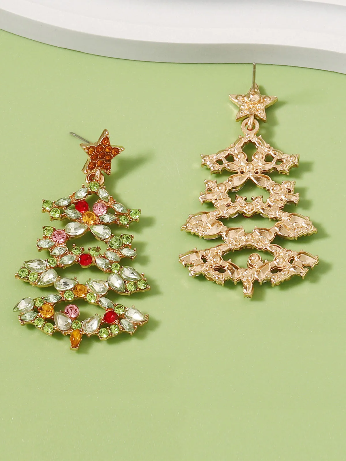 Christmas Tree Alloy Inlaid Diamond Earrings sold by Retro Stage product image thumbnail 2