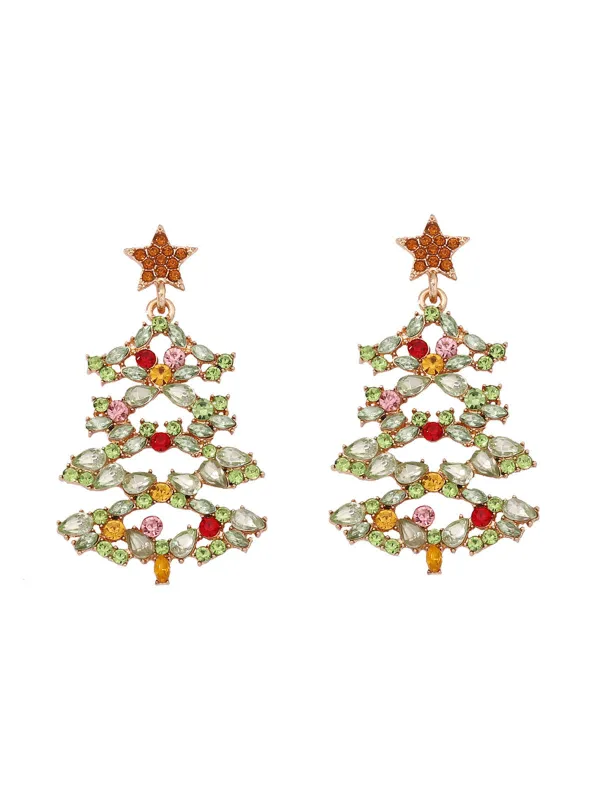Christmas Tree Alloy Inlaid Diamond Earrings sold by Retro Stage