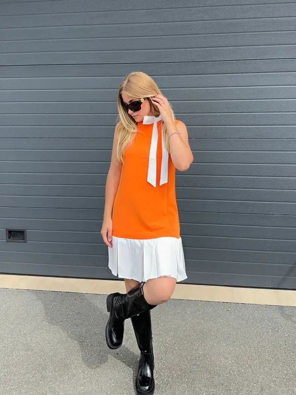 Orange 1960s Crew Bowknot Sleeveless Dress sold by Retro Stage