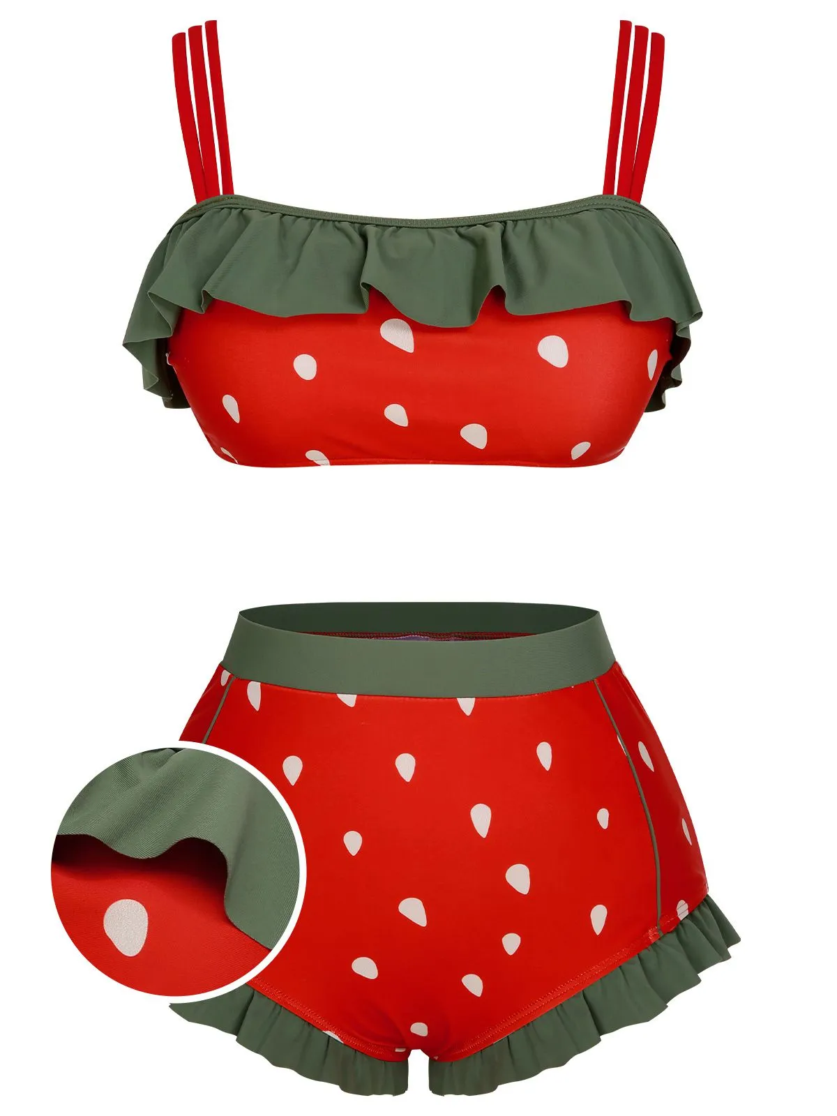 Red 1950s Strawberry Ruffle Strap Swimsuit sold by Retro Stage product image thumbnail 3