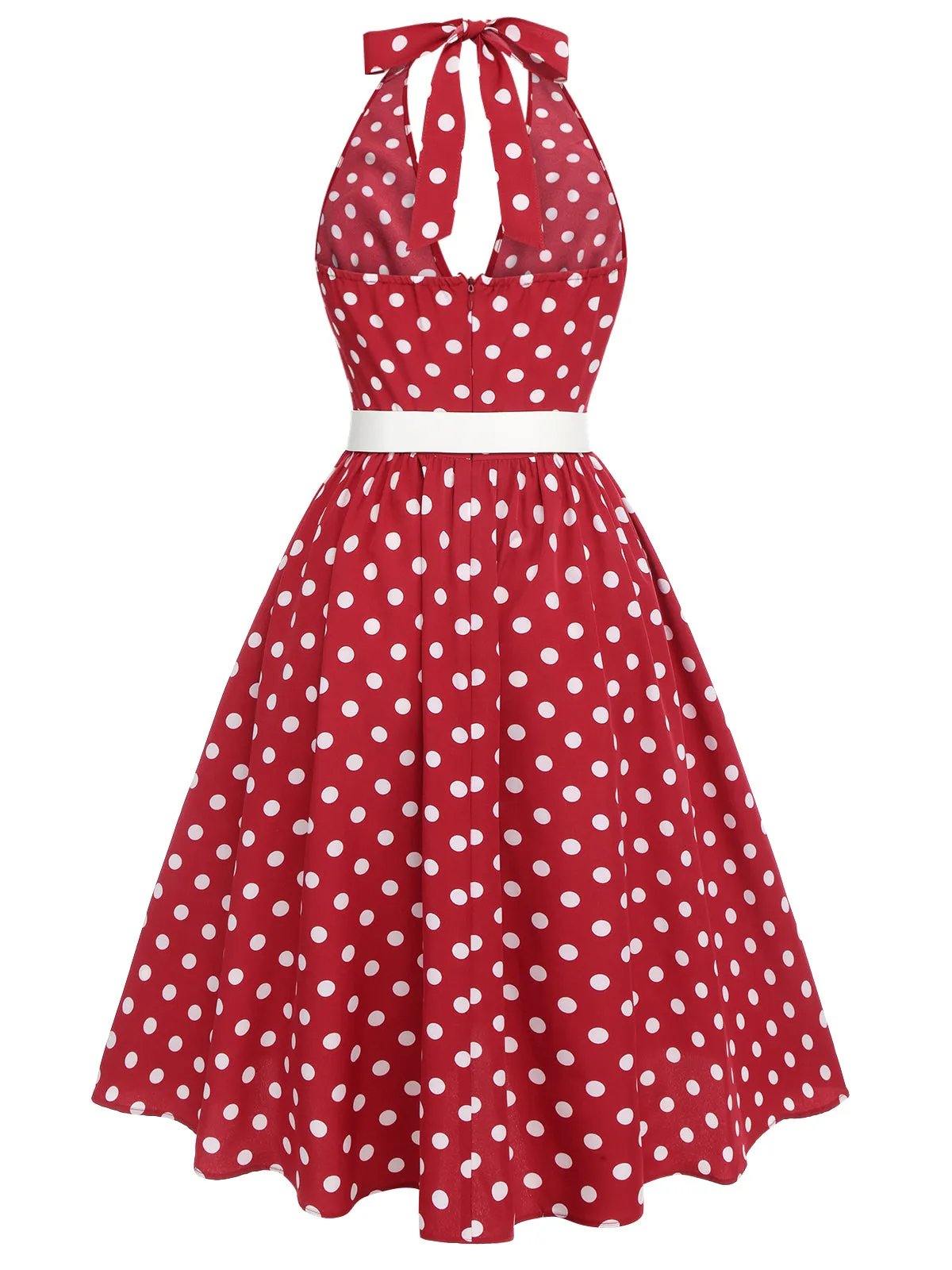 Red 1950s Polka Dot Halter Dress sold by Retro Stage product image thumbnail 5