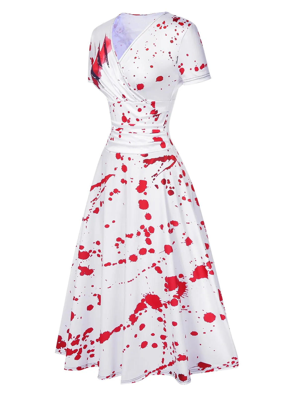 White 1940s Halloween Bloodstains V-Neck Dress sold by Retro Stage product image thumbnail 4
