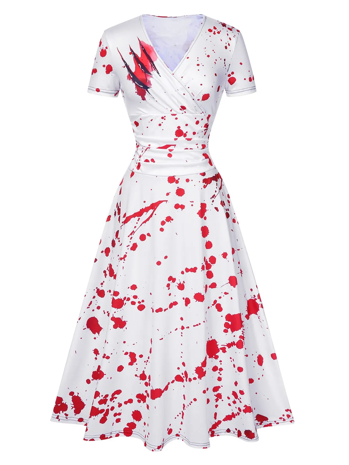 White 1940s Halloween Bloodstains V-Neck Dress sold by Retro Stage product image thumbnail 2