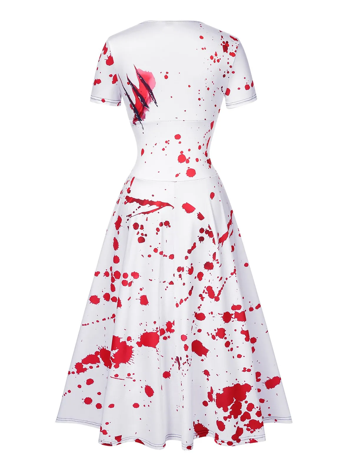 White 1940s Halloween Bloodstains V-Neck Dress sold by Retro Stage product image thumbnail 3