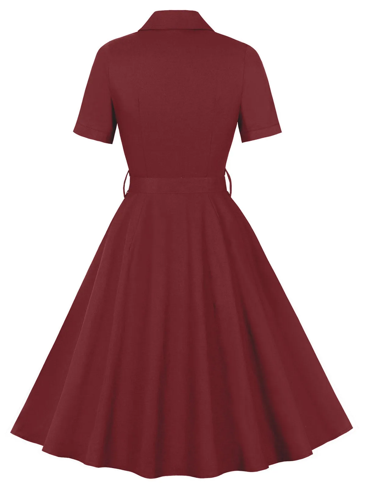Wine Red 1950s Solid Lapel Belted Dress sold by Retro Stage product image thumbnail 2