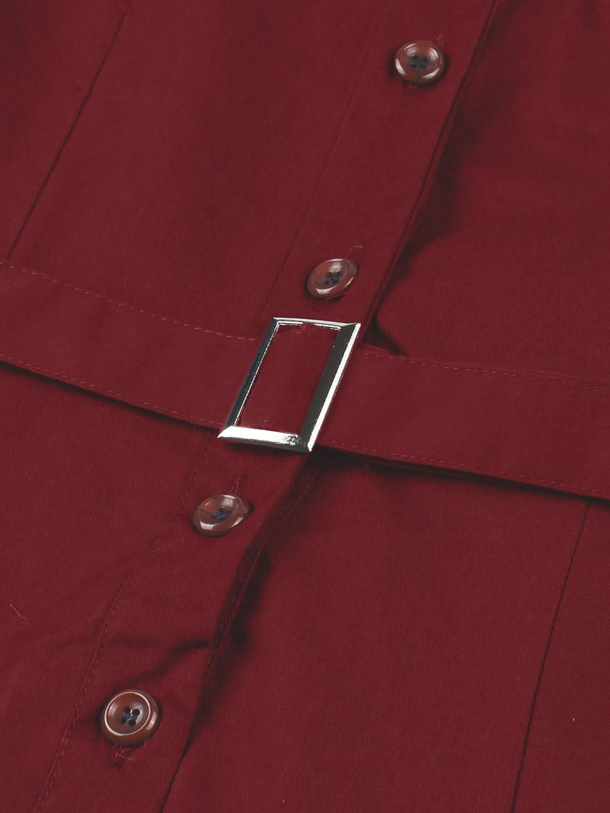 Wine Red 1950s Solid Lapel Belted Dress sold by Retro Stage product image thumbnail 3