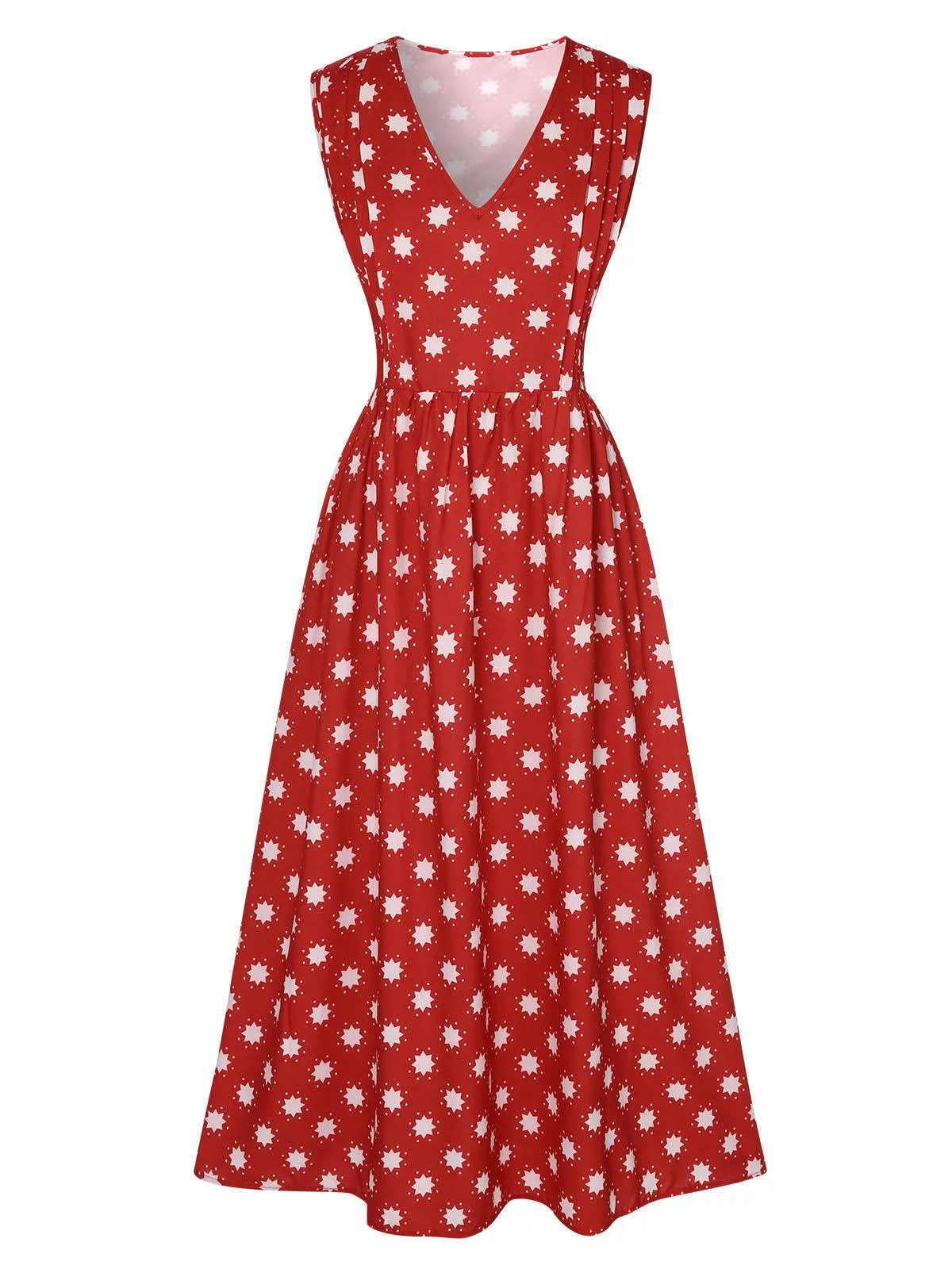 Red 1940s Floral V-Neck Sleeveless Dress sold by Retro Stage